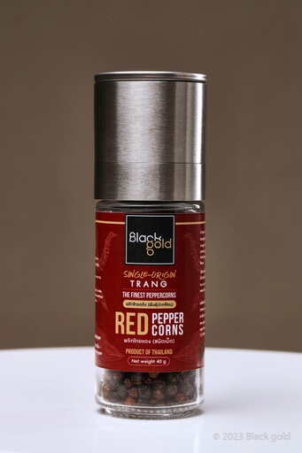 Red Trang peppercorns in 40g adjustable grinder bottle